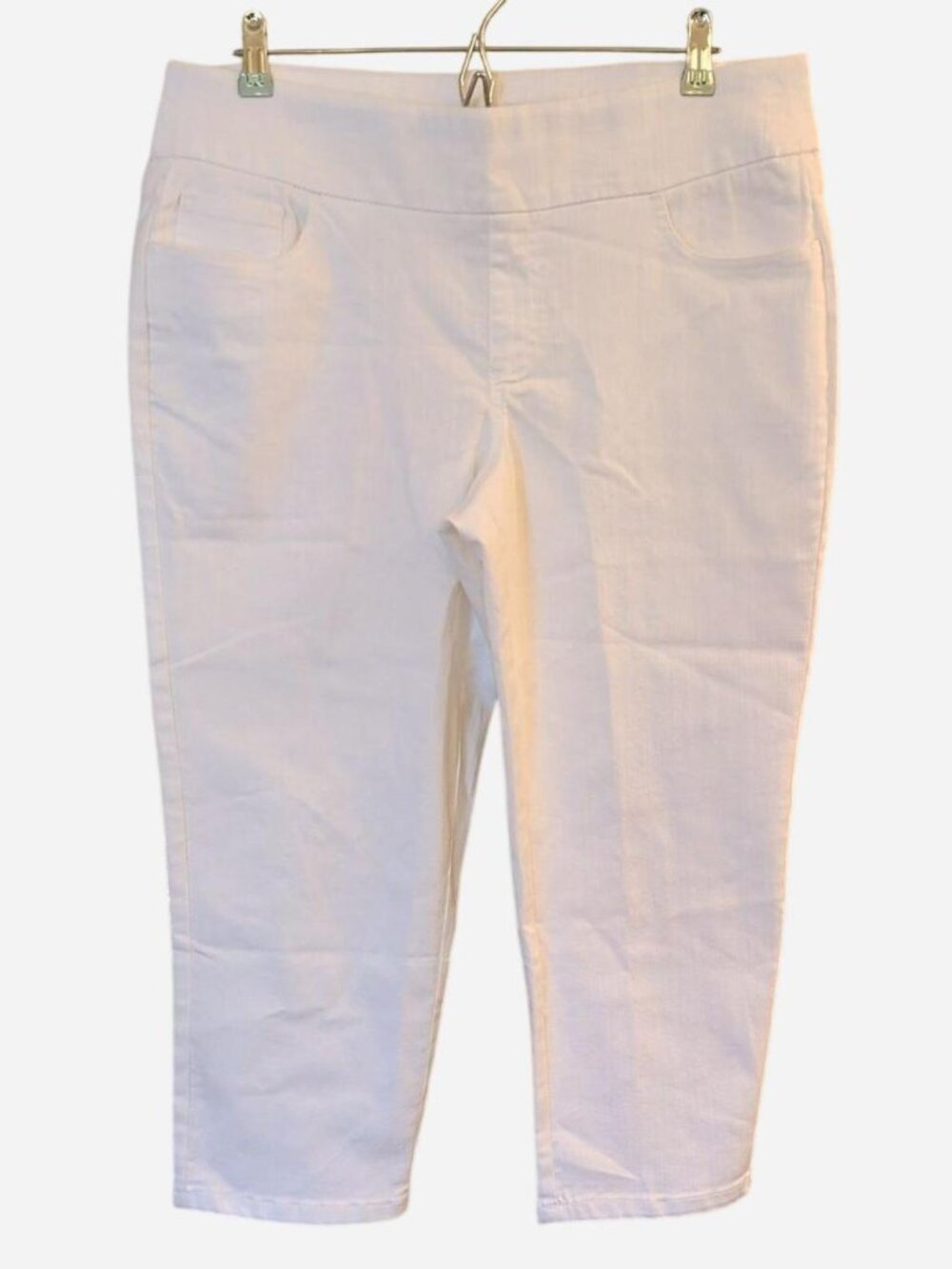D&Co White Cropped Pull On Pants Stretch Denim Style Size 12 EUC 5 Pocket